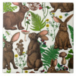 Rabbits and woodland flora 4 tile<br><div class="desc">Hand-drawn rabbits and woodland flora ferns mushrooms and beriies and bugs</div>