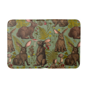 Rabbits and woodland flora Bath Mat
