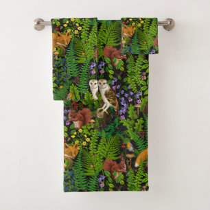 Rabbits and woodland flora Bath Towel Set
