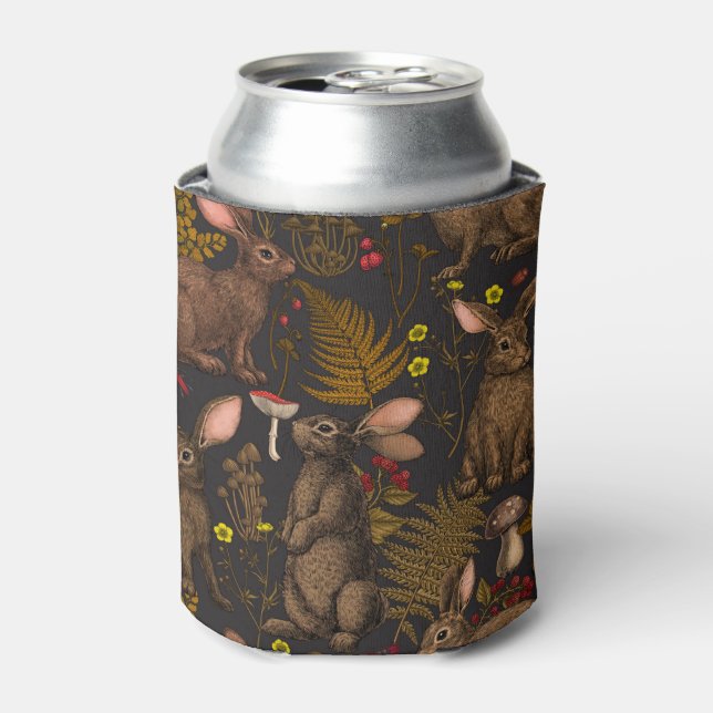 Rabbits and woodland flora Can Cooler (Can Front)