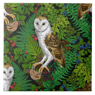Rabbits and woodland flora Ceramic Tile