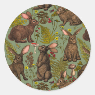 Rabbits and woodland flora Classic Round Sticker