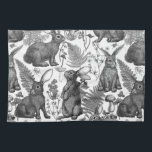Rabbits and woodland flora Kitchen Towel<br><div class="desc">Hand-drawn rabbits and woodland flora ferns mushrooms and beriies and bugs</div>