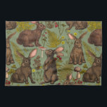Rabbits and woodland flora Kitchen Towel<br><div class="desc">Hand-drawn rabbits and woodland flora ferns mushrooms and beriies and bugs</div>