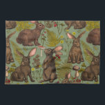 Rabbits and woodland flora Kitchen Towel<br><div class="desc">Hand-drawn rabbits and woodland flora ferns mushrooms and beriies and bugs</div>