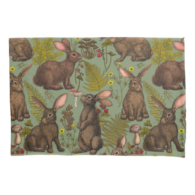 Rabbits and woodland flora Pillow Case (Front-Left)