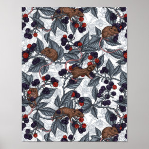 Rabbits and woodland flora Poster