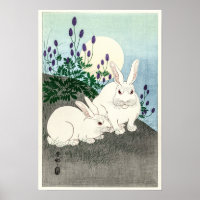 Rabbits at full moon - Ohara Koson 