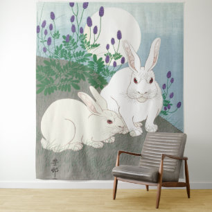 Rabbits At Full Moon Tapestry