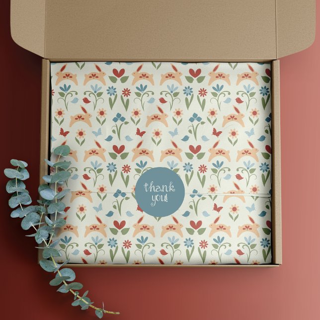 Rabbits, Birds Hearts Folk Art Tissue Paper (Creator Uploaded)