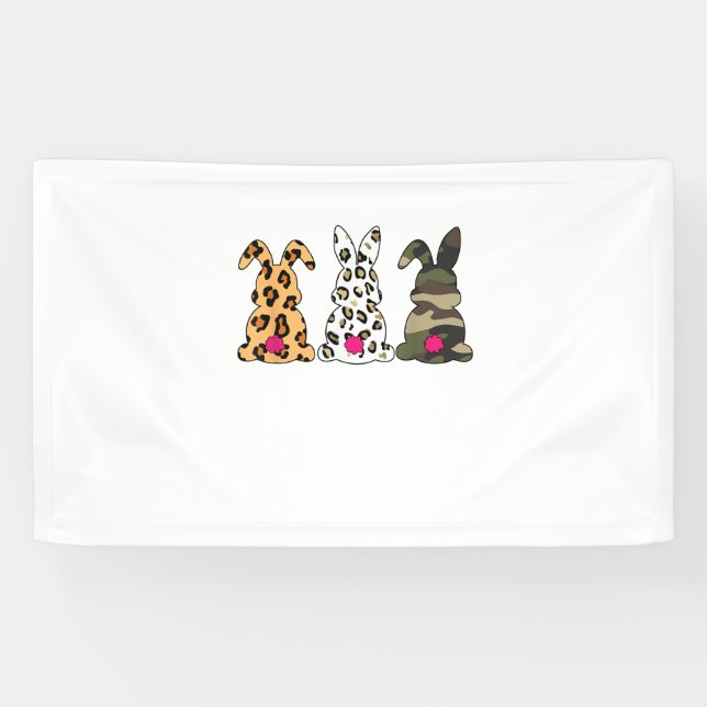 Rabbits Bunnies Leopard Camouflage Happy Easter Da Banner (Horizontal)