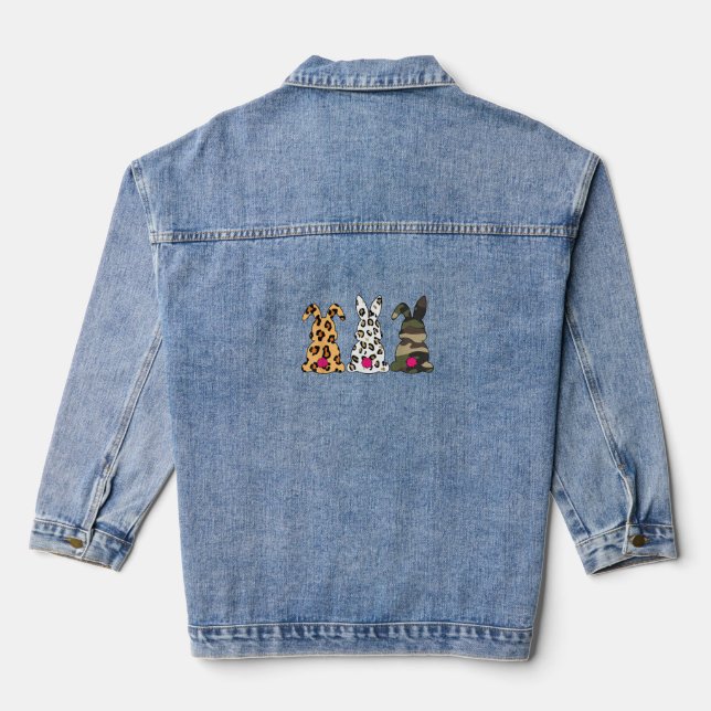 Rabbits Bunnies Leopard Camouflage Happy Easter Da Denim Jacket (Back)