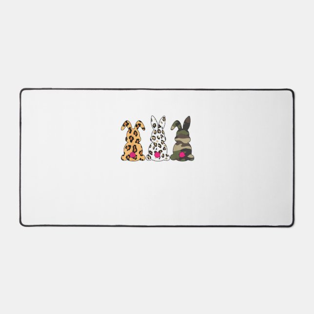 Rabbits Bunnies Leopard Camouflage Happy Easter Da Desk Mat (Front)