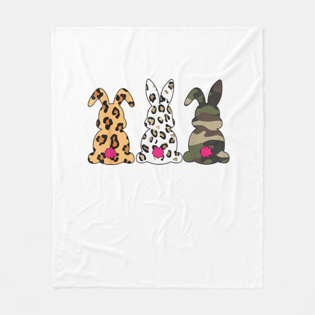 Rabbits Bunnies Leopard Camouflage Happy Easter Da Fleece Blanket (Front)