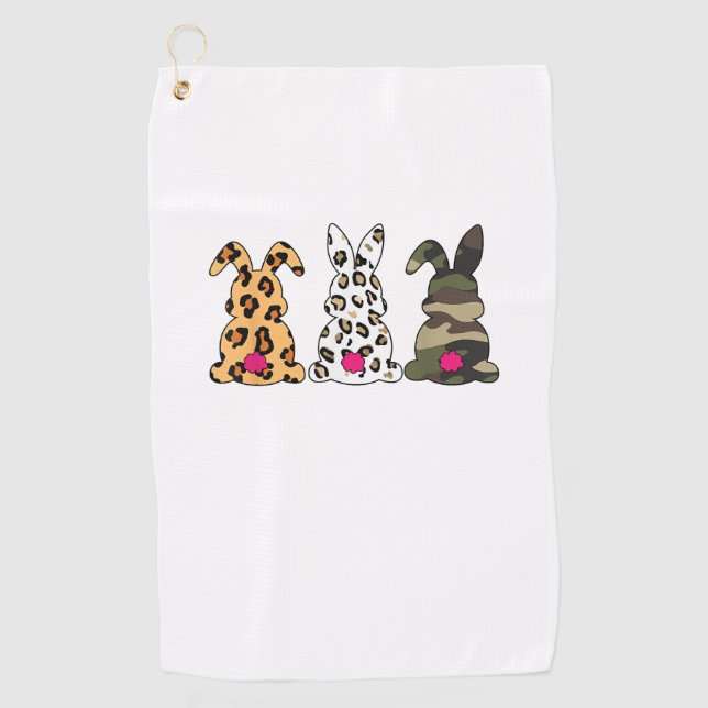Rabbits Bunnies Leopard Camouflage Happy Easter Da Golf Towel (Front)