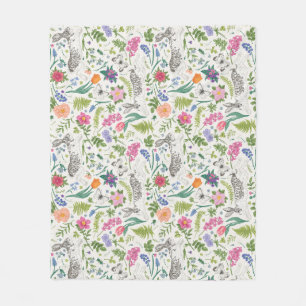 Rabbits, Butterflies and Flowers  Fleece Blanket