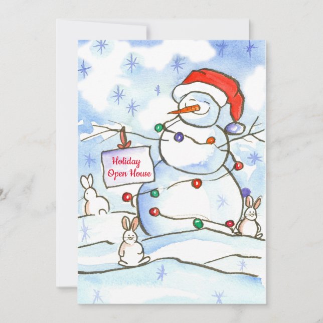 Rabbits Christmas Holiday Open House Invitation (Front)