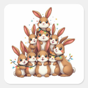 Rabbits Christmas Tree Merry Christmas Xmas Square Sticker