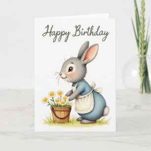 Rabbits Daisy Birthday Card