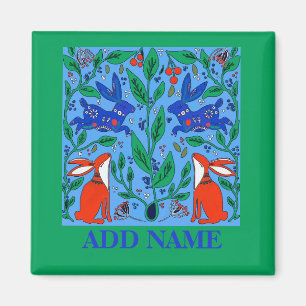 Rabbits Folk Art Magnet