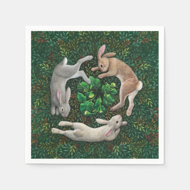 "Rabbits Frolicking." Paper Napkins (Front)