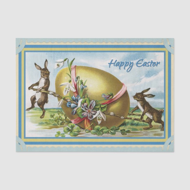 Rabbits Hauling a Large Gold Easter Egg Flowers    Tissue Paper (Front)
