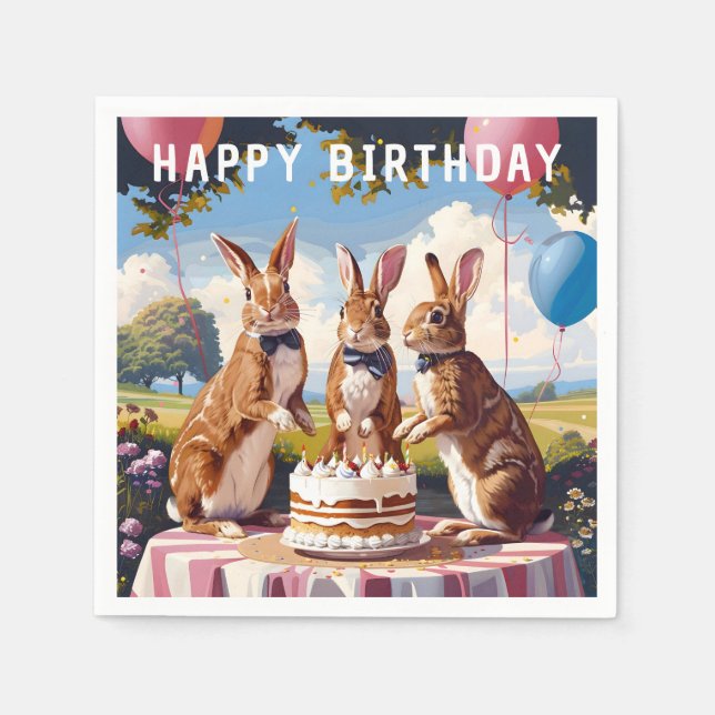 Rabbits In Bow Ties Birthday Party Napkin (Front)