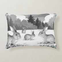 Rabbits in Forest Clearing Accent Pillow
