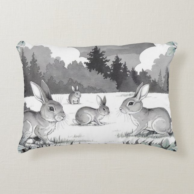 Rabbits in Forest Clearing Accent Pillow (Front)