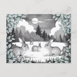 Rabbits in Forest Clearing Postcard
