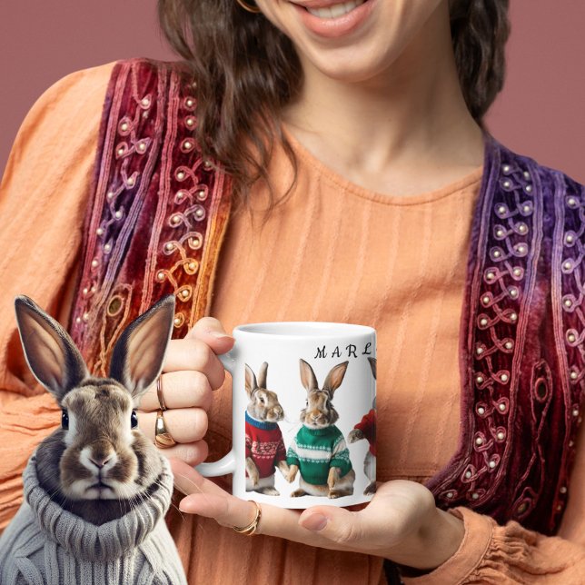 Rabbits in Jumpers cute bunny knitting lover Coffee Mug (Creator Uploaded)