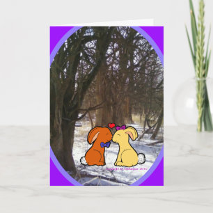 Rabbits Kissing in the Snow - Engagement Card
