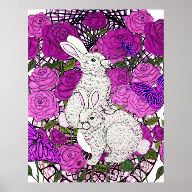 Rabbits Love Roses Poster (Front)
