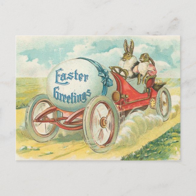 Rabbits on a Sunday Drive - Easter Gift Holiday Postcard (Front)