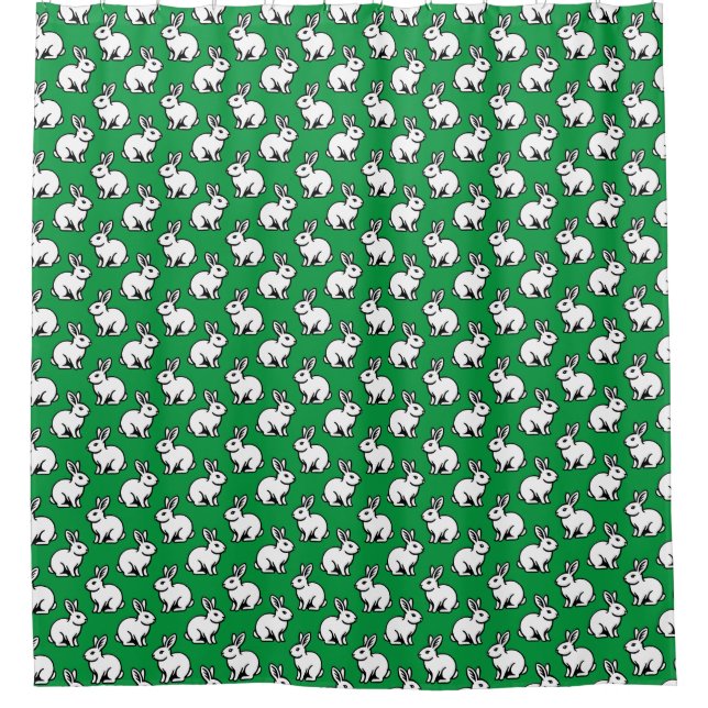 Rabbits Pattern - Black and White and Kelly Green Shower Curtain (Front)