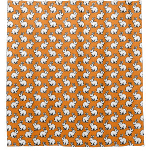 Rabbits Pattern - Black and White and Orange Shower Curtain