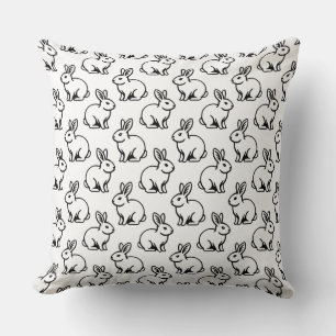 Rabbits Pattern - Black and White Cushion
