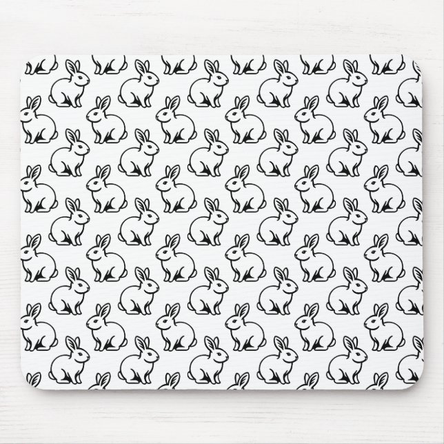Rabbits Pattern - Black and White Mouse Pad (Front)