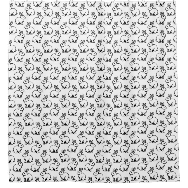 Rabbits Pattern - Black and White Shower Curtain (Front)