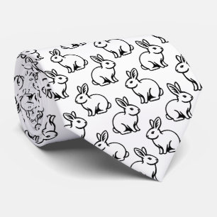 Rabbits Pattern - Black and White Tie
