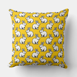 Rabbits Pattern - Black and White with Amber Cushion