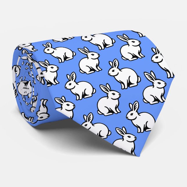 Rabbits Pattern - Black and White with Baby Blue Tie (Rolled)
