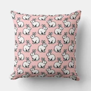 Rabbits Pattern - Black and White with Faded Pink Cushion