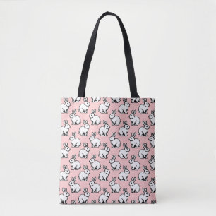 Rabbits Pattern - Black and White with Faded Pink Tote Bag