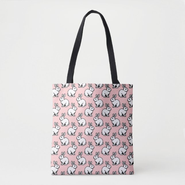 Rabbits Pattern - Black and White with Faded Pink Tote Bag (Front)