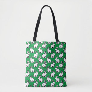 Rabbits Pattern - Black and White with Kelly Green Tote Bag