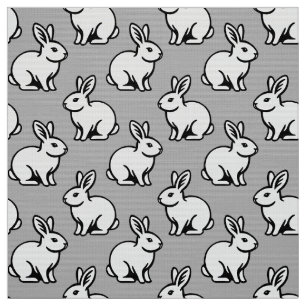 Rabbits Pattern - Black and White with Light Grey Fabric