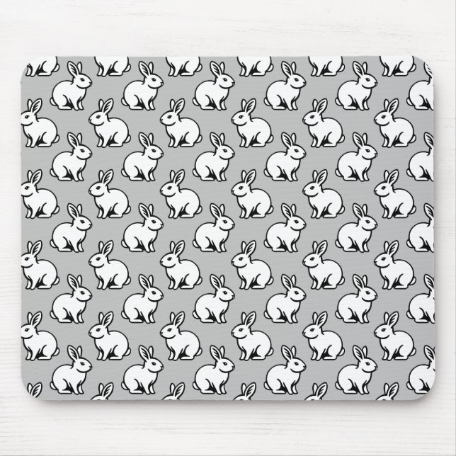Rabbits Pattern - Black and White with Light Grey Mouse Pad (Front)