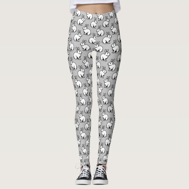 Rabbits Pattern - Black and White with Lt Grey Leggings (Front)