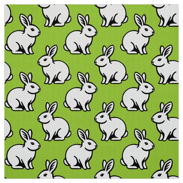 Rabbits Pattern - Black and White with Martian Grn Fabric (Swatch)
